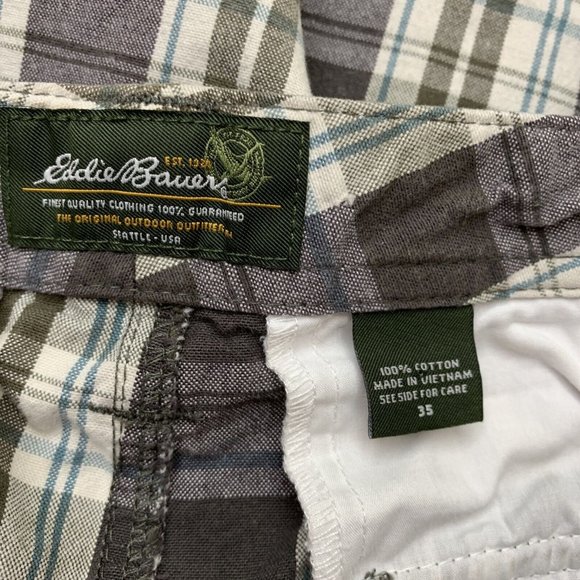 Eddie Bauer - Men Size 35 - Gray Green Blue White Plaid Casual Bermuda Shorts - Picture 7 of 7